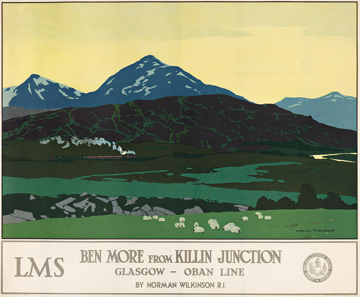 NORMAN WILKINSON (1882-1971).  BEN MORE FROM KILLIN JUNCTION / GLASGOW. Circa 1930. 38x46 inches, 96½x116¾ cm. McCorquodale & Co., Ltd.